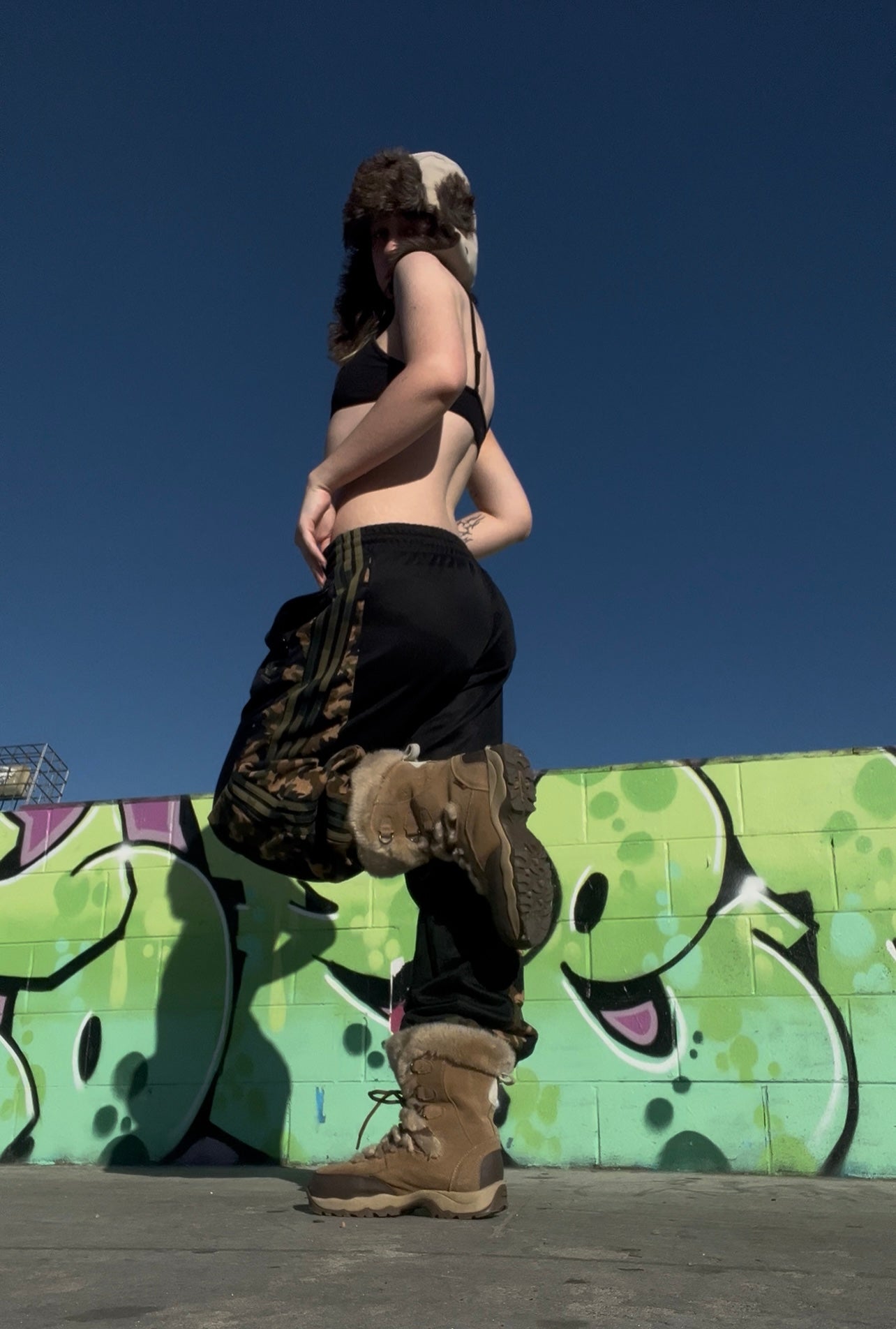 Upcycled camo Adidas trackies