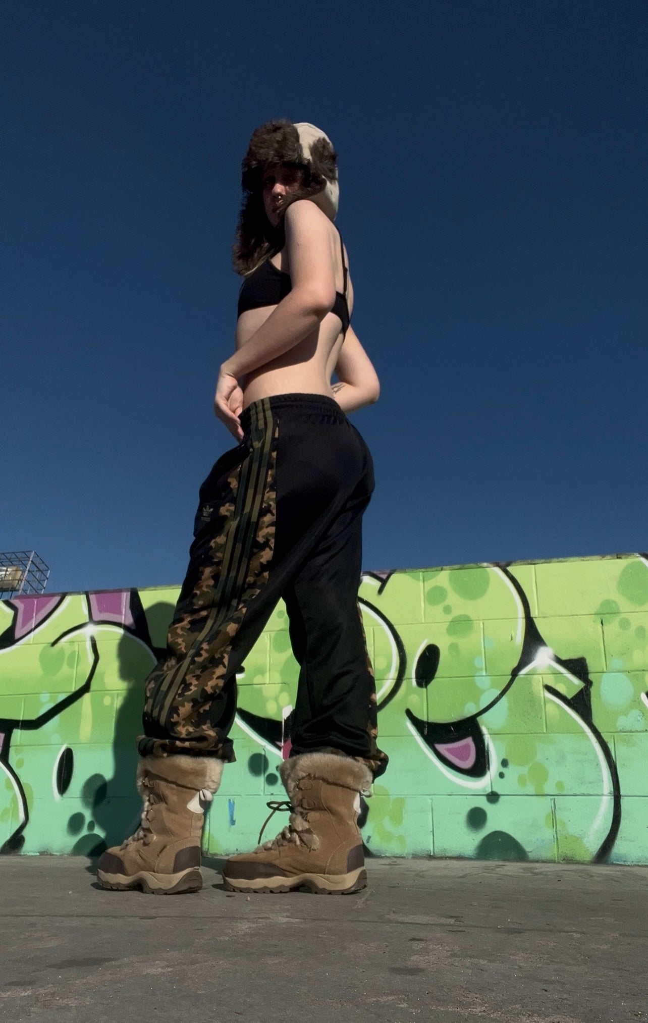 Upcycled camo Adidas trackies